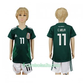 Camisolas de Futebol México C.Vela 11 Criança Equipamento Principal Copa do Mundo 2018 Manga Curta